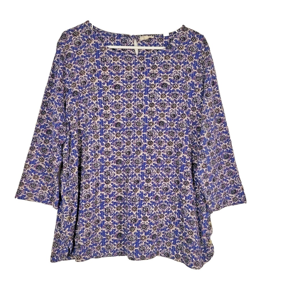 FatFace Shirt Womens 14 Blue Floral Tunic Top Cotton‎ Modal 3/4 sleeve Boho